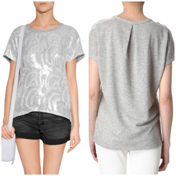 Maje Tops - Maje Amanda Metallic Silver  Sweatshirt Top